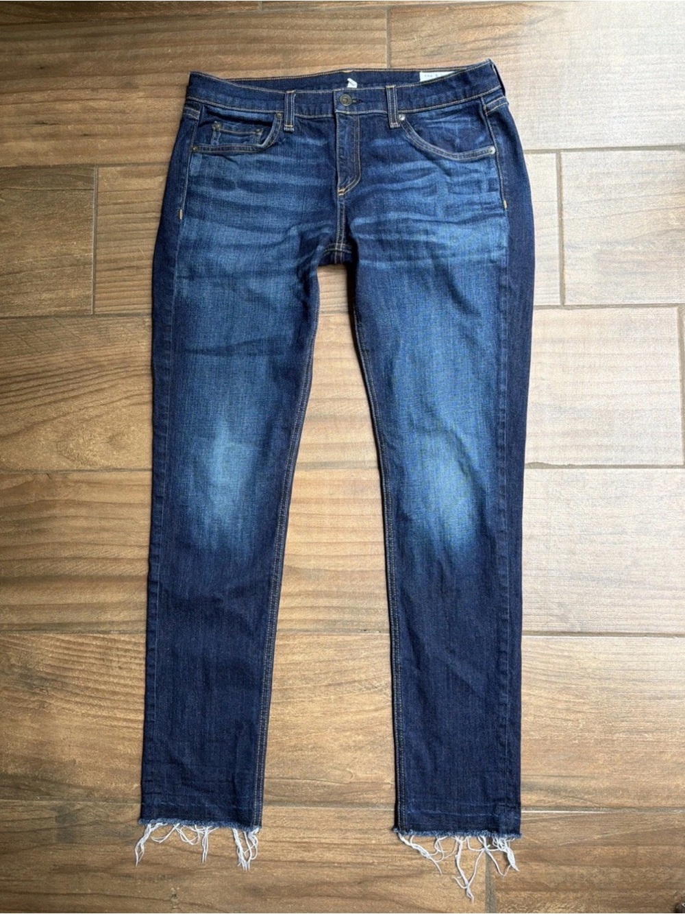 rag & bone Dark Blue Skinny Jeans with Raw Fringe Hem
